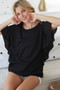 BiBi Thermal Knit with Ruffled Sleeve Top