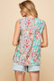 Lime 'N' Chili Full Size Graphic Print Ruffle Trim Mock Neck Sleeveless Top Plus Size
