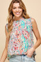 Lime 'N' Chili Full Size Graphic Print Ruffle Trim Mock Neck Sleeveless Top Plus Size