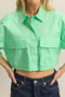 HYFVE Front Pockets Poplin Collared Neck Crop Shirt