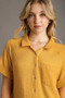 Umgee Full Size Waffle-Knit Short Sleeve Button Down Shirt Plus Size