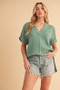 Aemi + Co Side Slit V-Neck Short Sleeve Blouse