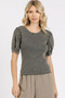 Mittoshop Mineral Wash Puff Sleeve Rib Knit Top