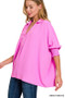 Zenana Airflow Collar Tee with Smocked Sleeve Band Top