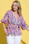 And The Why Printed Lantern Sleeve Blouse