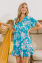 BiBi Floral Crinkle Shirred Ruffle Detail V Neck Dress