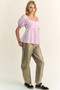 Davi & Dani Solid Elastic Peplum Puffed Sleeves Blouse