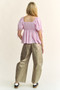 Davi & Dani Solid Elastic Peplum Puffed Sleeves Blouse