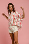 BiBi Bow Ribbon Woven Printed Button Down Shirt