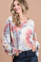 BiBi Tie Dye Print Terry Top With Puff Sleeves