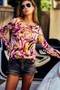 BiBi Print Tie Dye Rib Knit Top With Cut Out Neck