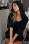 BiBi Mineral Washed Short Sleeve Hoodie Top