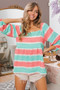 BiBi Stripe Printed Bubble Woven Balloon Sleeves Top