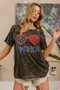 BiBi 4th Of July Theme Mineral Washed Laser Cut Top