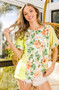 BiBi Floral W Stripe Color Block Dolman Sleeves Top