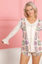 BiBi Granny Square Print Contrast Annie Rib V Neck Top