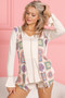 BiBi Granny Square Print Contrast Annie Rib V Neck Top