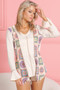BiBi Granny Square Print Contrast Annie Rib V Neck Top