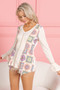 BiBi Granny Square Print Contrast Annie Rib V Neck Top