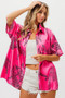 BiBi Leopard Print Short Sleeve Silky Satin Shirt Top