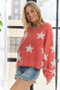 ADORA Full Size Star Contrast Round Neck Sweater Plus Size