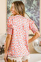BiBi Floral Jqd Smoked Puff Sleeves V Neck Top