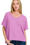 Zenana Ribbed V-Neck Short-Sleeve Knit Top