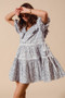 SO ME Cotton Printed Ruffle V Neckline Dress with Side Tie
