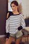 BiBi Stripe Yarn Dye Waffle One Shoulder Ribbon Detail Top