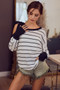 BiBi Stripe Yarn Dye Waffle One Shoulder Ribbon Detail Top