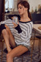BiBi Stripe Yarn Dye Waffle One Shoulder Ribbon Detail Top