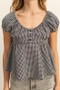 HYFVE Gingham Scoop Neck Cap Sleeve Blouse