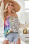 BiBi Print Block V Neck Top with Contrast Stitching