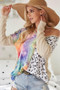 BiBi Print Block V Neck Top with Contrast Stitching