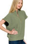 Zenana Ribbed High Neck Half Zip Top