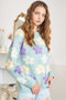 ADORA Full Size Floral Popped 2-Tone Sweater Top Plus Size