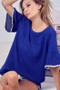 BiBi Popcorn Waffle Knit Top with Pompom Lace