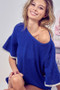 BiBi Popcorn Waffle Knit Top with Pompom Lace