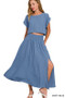 Zenana Woven Crinkle Gauze Crop Tee and Skirt Set