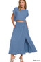 Zenana Woven Crinkle Gauze Crop Tee and Skirt Set
