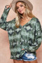 BiBi Aztec Print Brushed Out Stitching Detailed Top