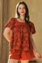 Davi & Dani Nature Printed Square Neck Puff Sleeve Blouse