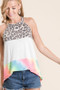 BiBi Leopard and Tie Dye Block Halter Neck Top