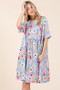 BOMBOM Floral Shirred Dress with Pockets