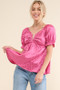 And The Why Satin Leopard V Wired Puff Sleeves Blouse