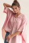 Davi & Dani Rhinestone Pleat Back Short Sleeve Loose Fit Shirt