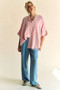 Davi & Dani Rhinestone Pleat Back Short Sleeve Loose Fit Shirt