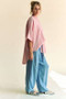 Davi & Dani Rhinestone Pleat Back Short Sleeve Loose Fit Shirt