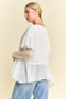 Davi & Dani Waffle Knit Bodice Ruffle Bottom Detail Top