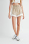 MABLE Drawstring Waist Contrast Trim Detail Shorts